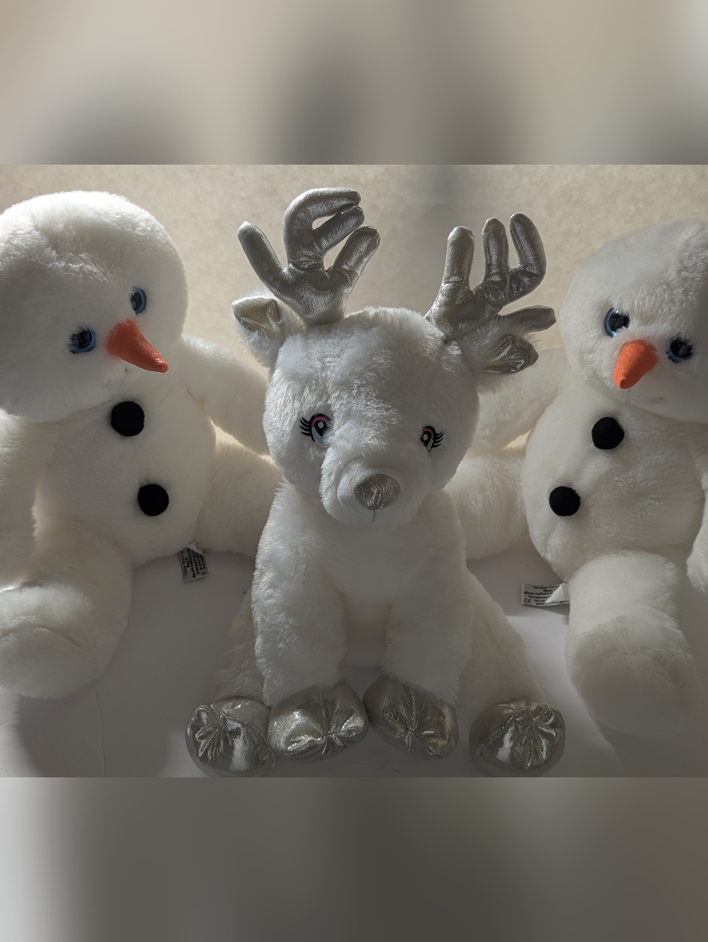 The Bear Factory Holiday 16" Plushies Two Snowman And One Reindeer Secret Pocket